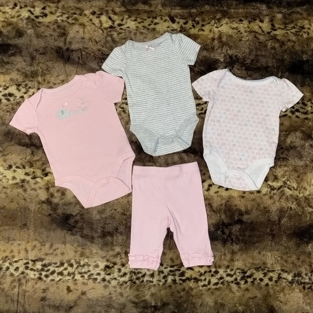 baby girl elephant themed onesie and pants set